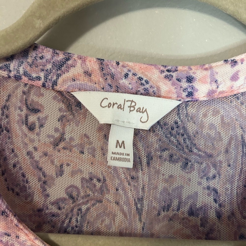 Coral Bay Purple and Pink Blouse with Mandarin Collar, Size M - Picture 4 of 7